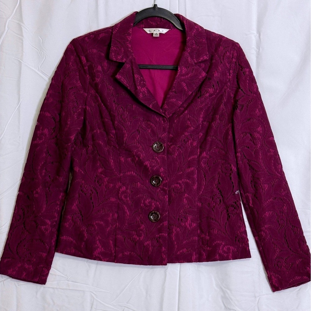 Cabi Purple Lace‎ Blazer Jacket Size 2 Three Button Front Elegant Evening